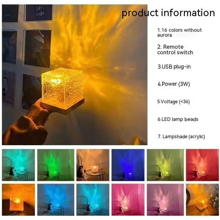 16 Color LED Water Ripple Ambient Night Light USB Rotating Projection Crystal Table Lamp RGB Dimmable Home Decoration