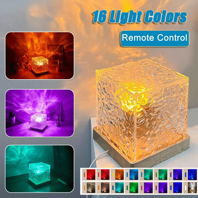 16 Color LED Water Ripple Ambient Night Light USB Rotating Projection Crystal Table Lamp RGB Dimmable Home Decoration