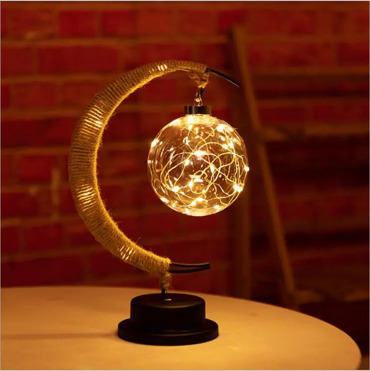 Moonlit Glow LED Moon Lamp with Handmade Hemp Rope and Stable Base