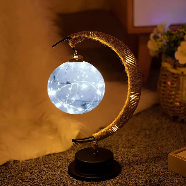 Moonlit Glow LED Moon Lamp with Handmade Hemp Rope and Stable Base