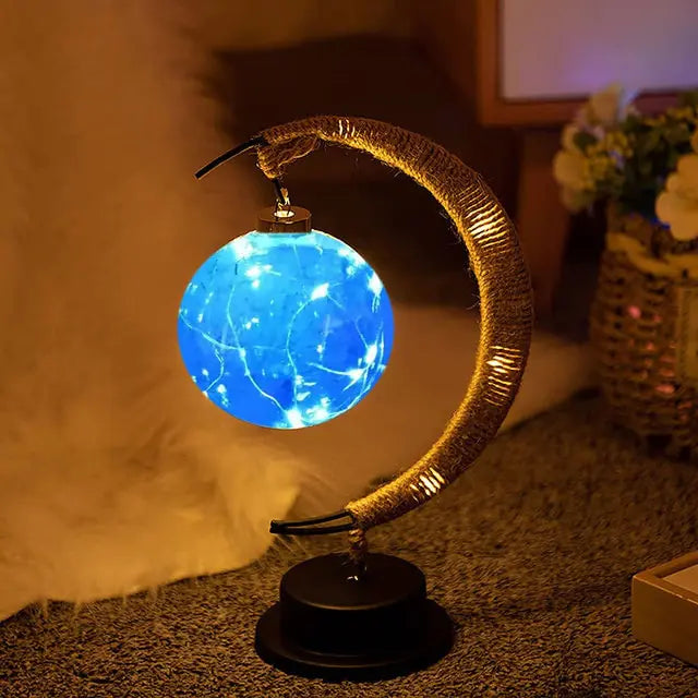 Moonlit Glow LED Moon Lamp with Handmade Hemp Rope and Stable Base