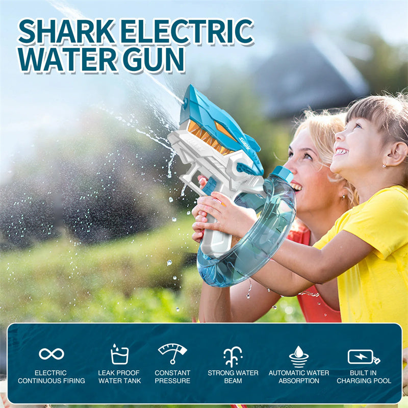 New shark electric water gun toy automatic continuous fire water gun large capacity beach summer children play water toys