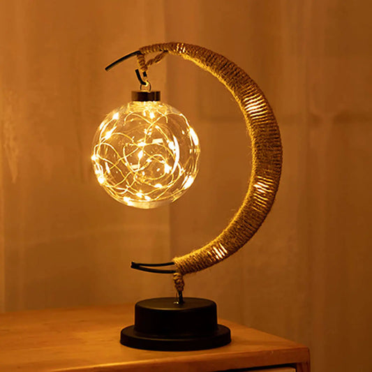 Moonlit Glow LED Moon Lamp with Handmade Hemp Rope and Stable Base