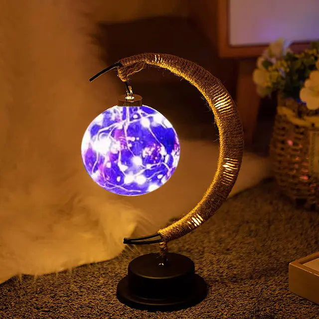 Moonlit Glow LED Moon Lamp with Handmade Hemp Rope and Stable Base